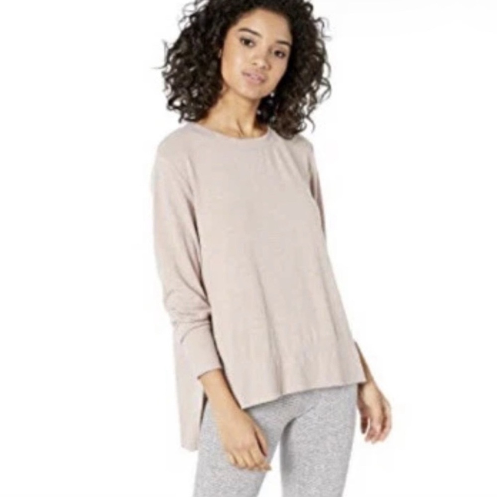 ALO Small Glimpse Hi Lo Tunic Length Crew Neck Peachy Beige Space Dye Long Sleev